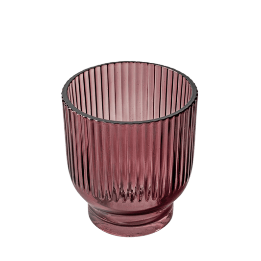 glazen houder met geribbeld design, verkrijgbaar in meerdere kleuren en perfect geschikt voor kaarsenzand.