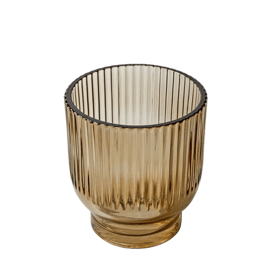 glazen houder met geribbeld design, verkrijgbaar in meerdere kleuren en perfect geschikt voor kaarsenzand.