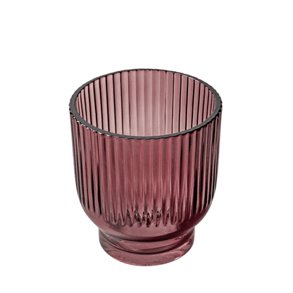 glazen houder met geribbeld design, verkrijgbaar in meerdere kleuren en perfect geschikt voor kaarsenzand.